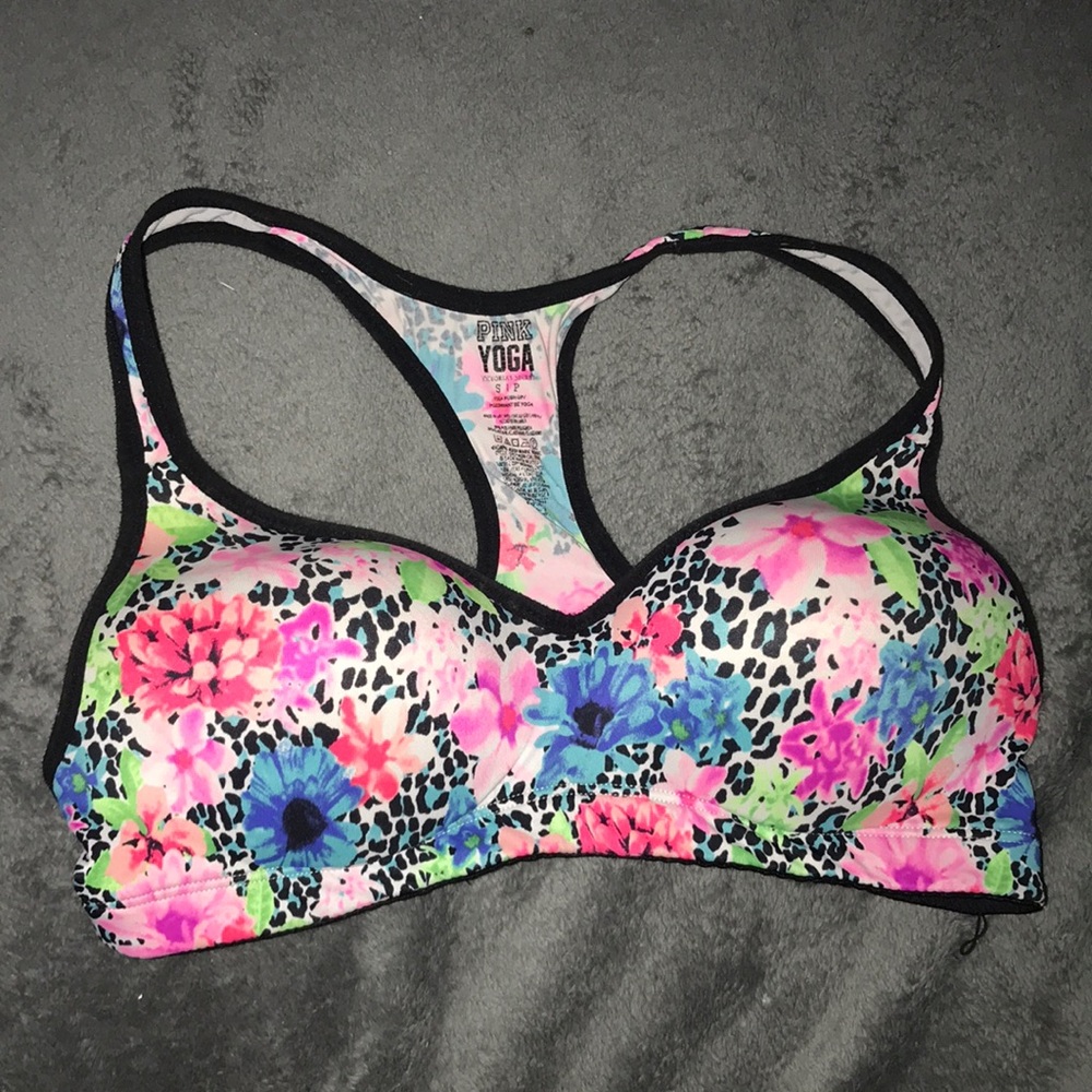 Pink yoga floral size small sports bra